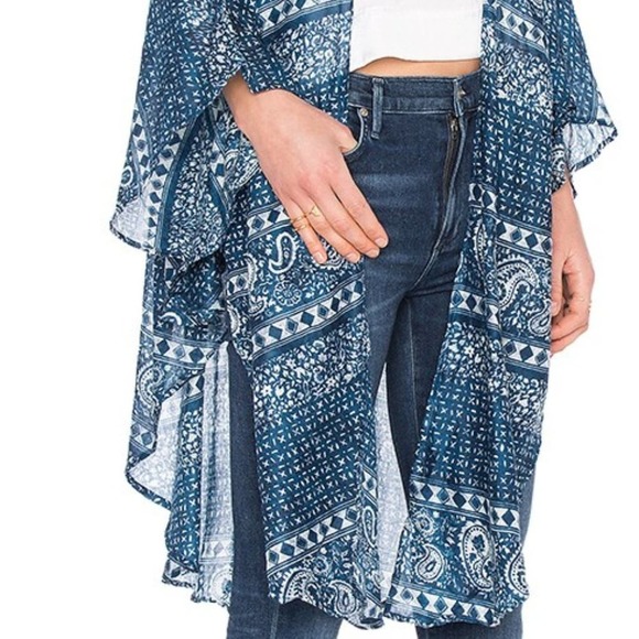 Amuse Society Evermore Blue Kimono Cardigan Swim Coverup Boho Kimono XS/S - Picture 9 of 11